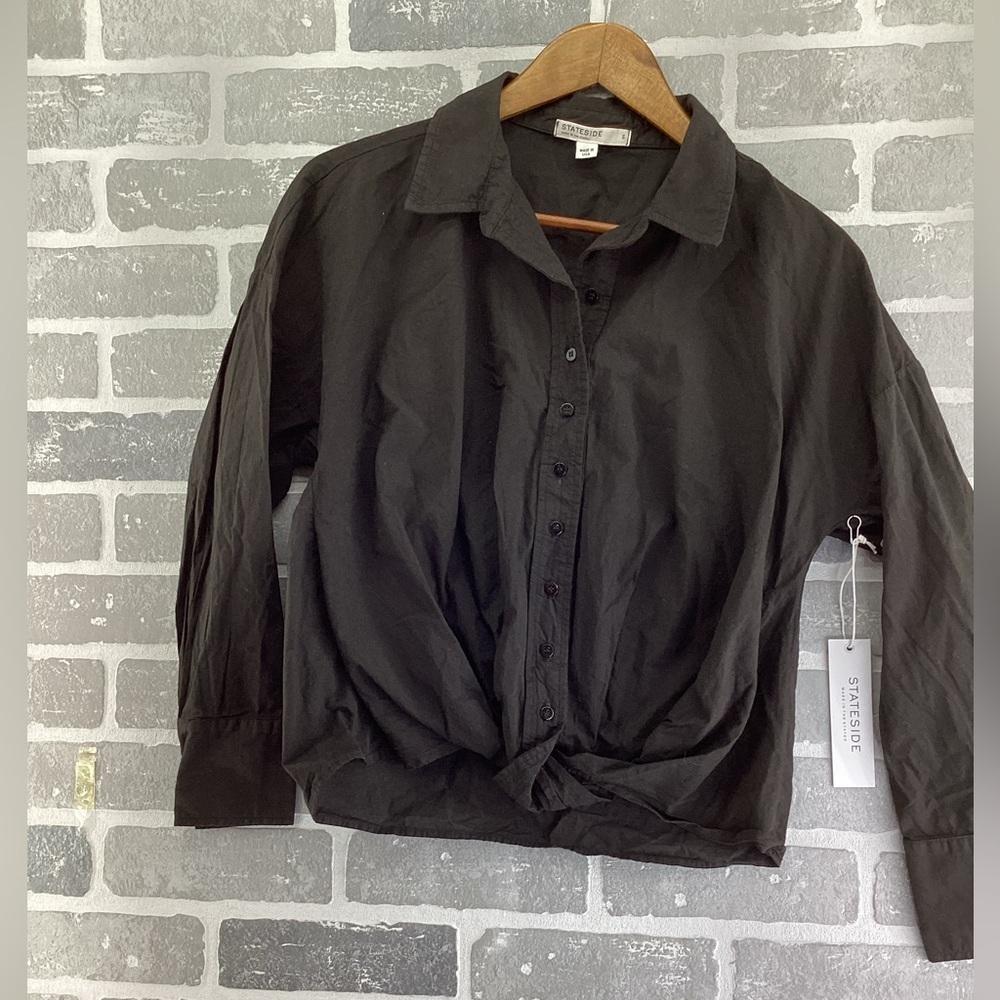 Stateside Black Long sleeve front twist shirt size small‎ new
